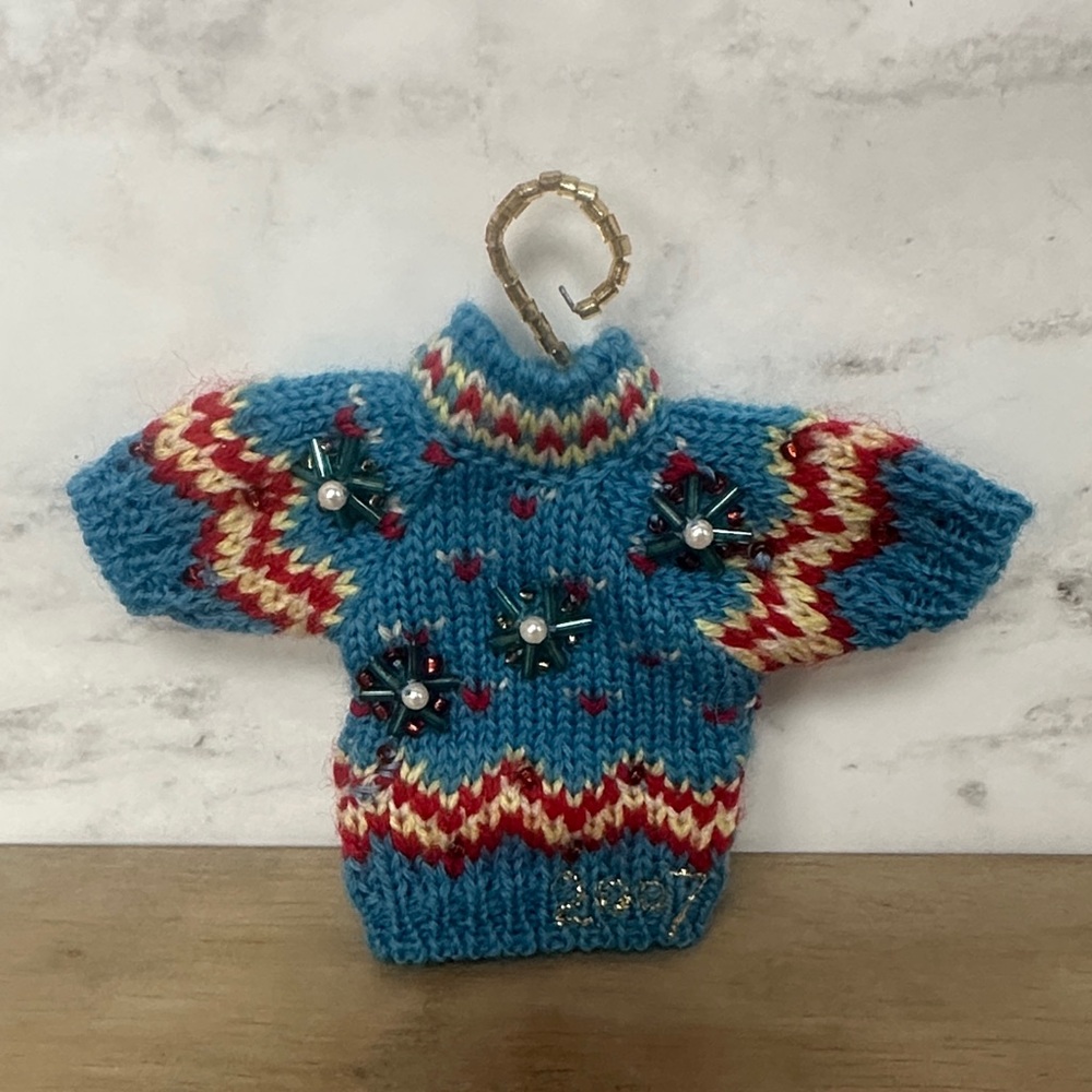 Vintage Anthropologie Blue and Red Knit Sweater Ornament 2007